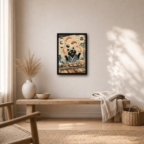 Black Cat Sushi Bar Japanese Poster - A room mockup
