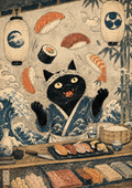 Black Cat Sushi Bar Japanese Poster