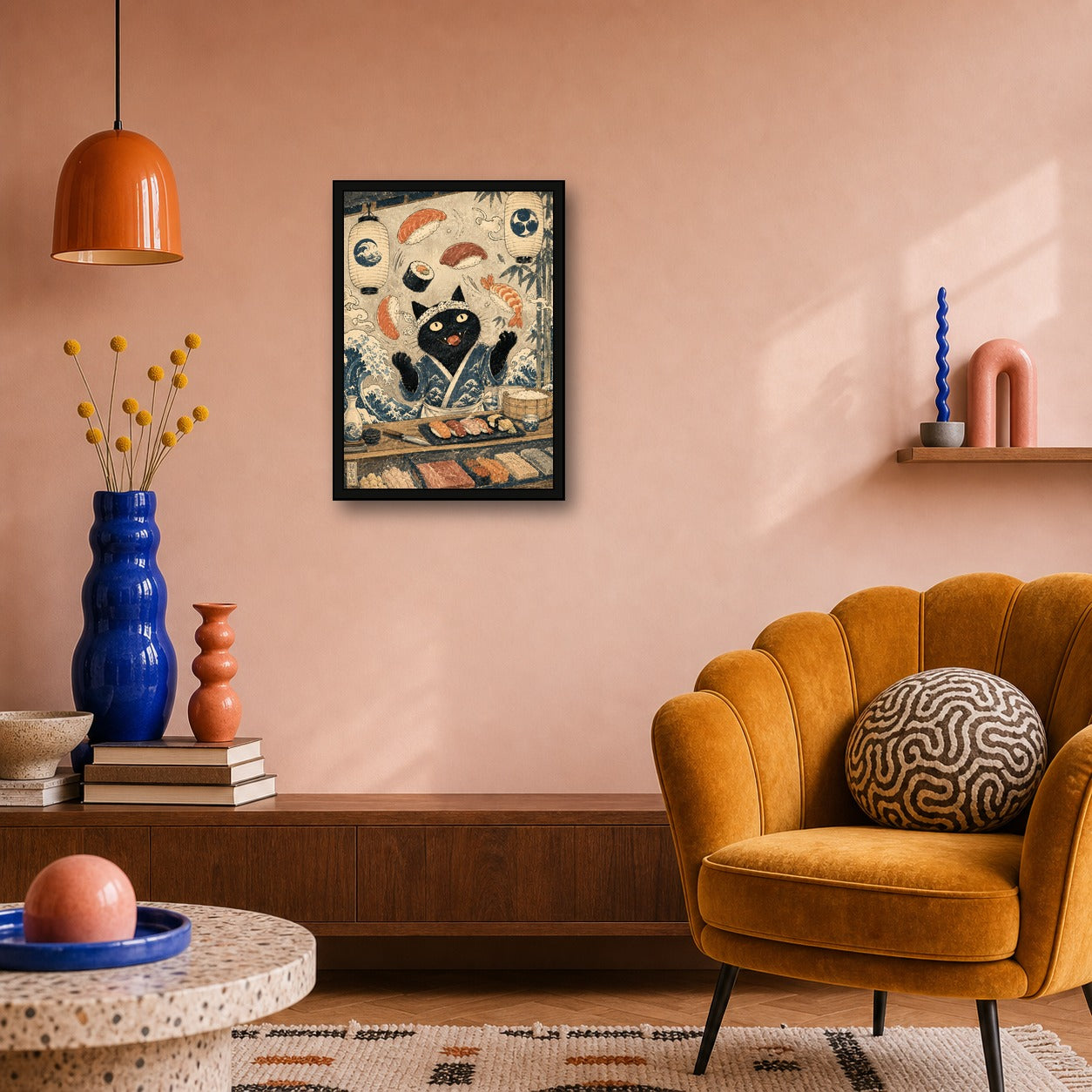 Black Cat Sushi Bar Japanese Poster - A room mockup