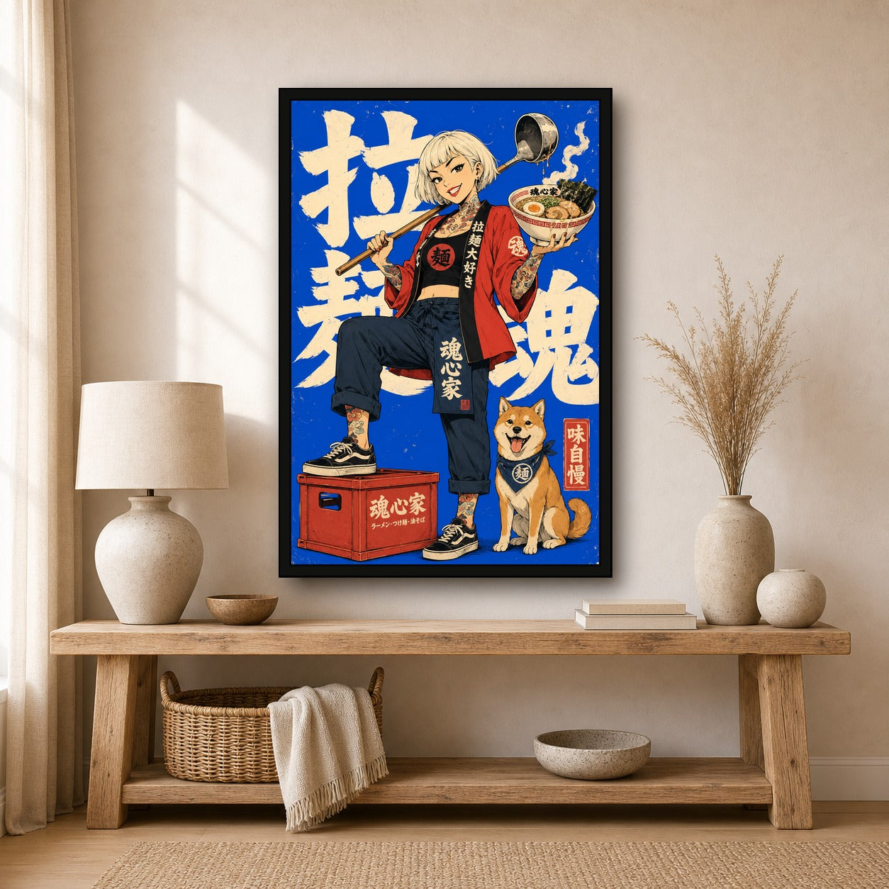 Blue Ramen Girl Japanese Retro Poster - 2x3 room mockup