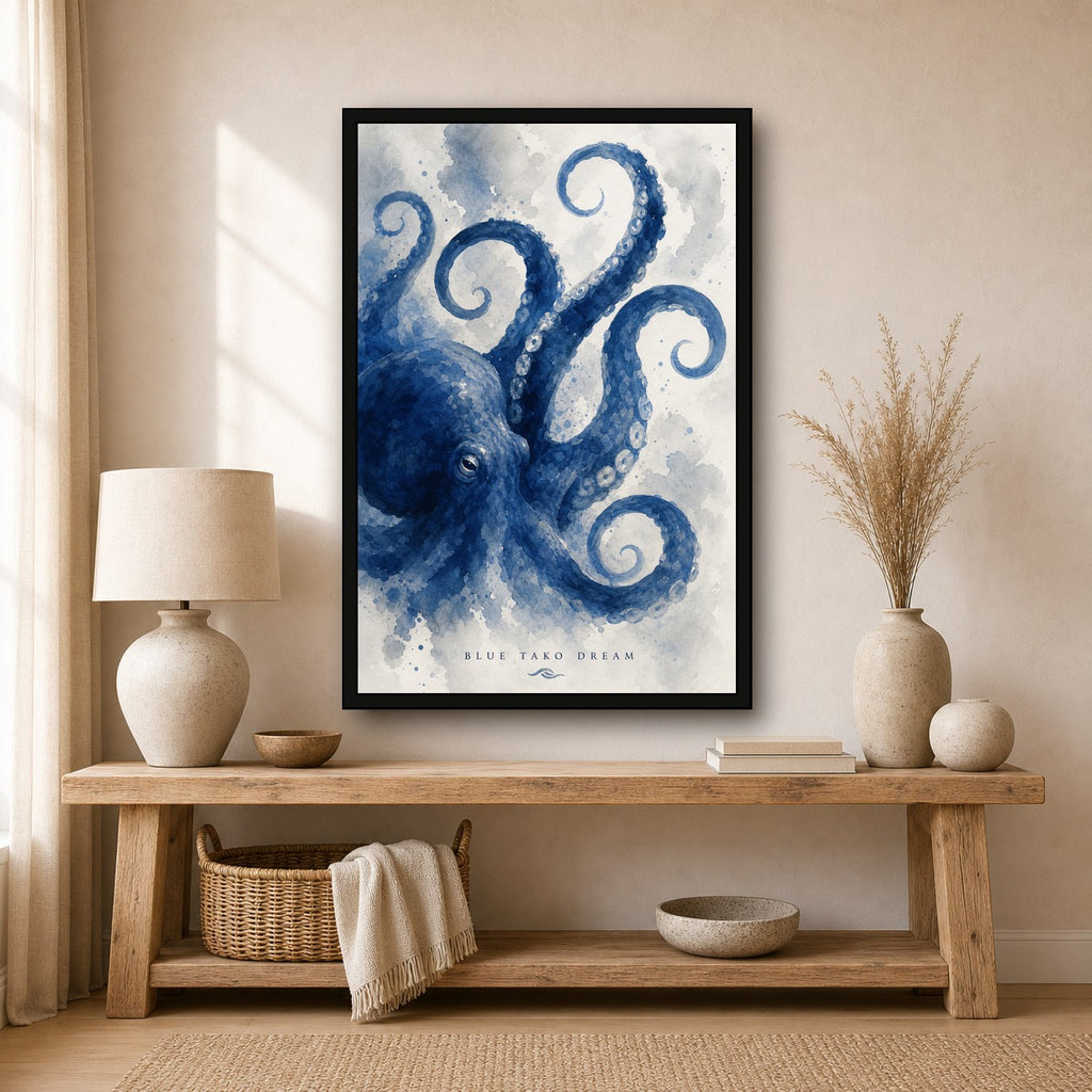 Blue Tako Dream Japanese Retro Poster - 2x3 room mockup