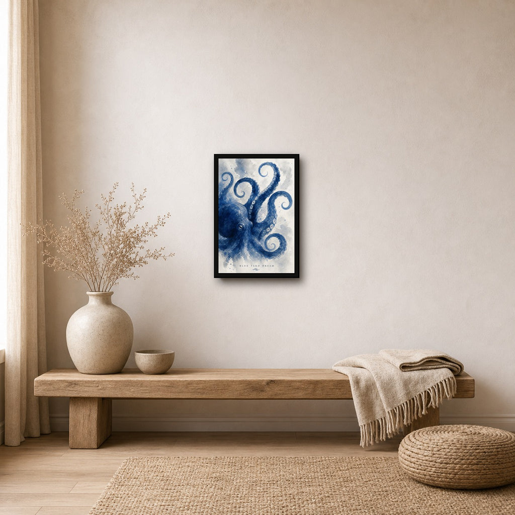Blue Tako Dream Japanese Retro Poster - 2x3 room mockup