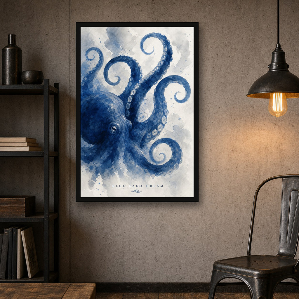 Blue Tako Dream Japanese Retro Poster - 2x3 room mockup