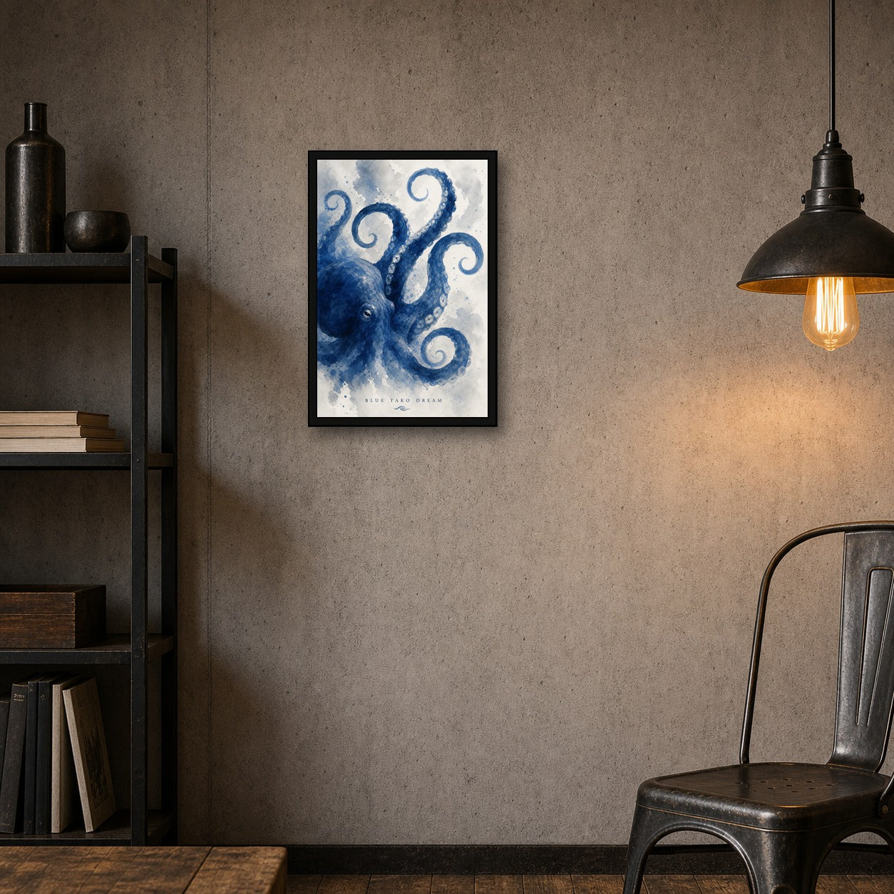 Blue Tako Dream Japanese Retro Poster - 2x3 room mockup