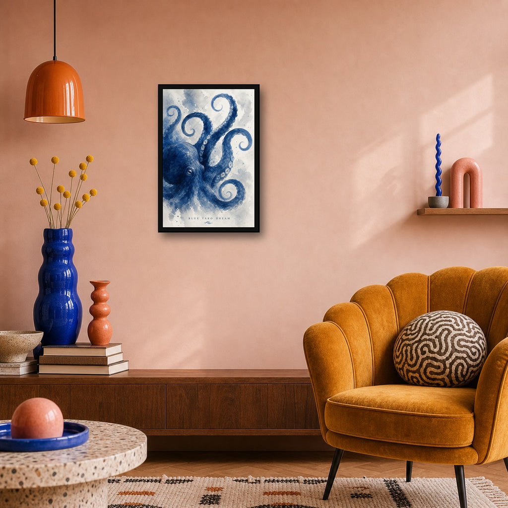Blue Tako Dream Japanese Retro Poster - 2x3 room mockup