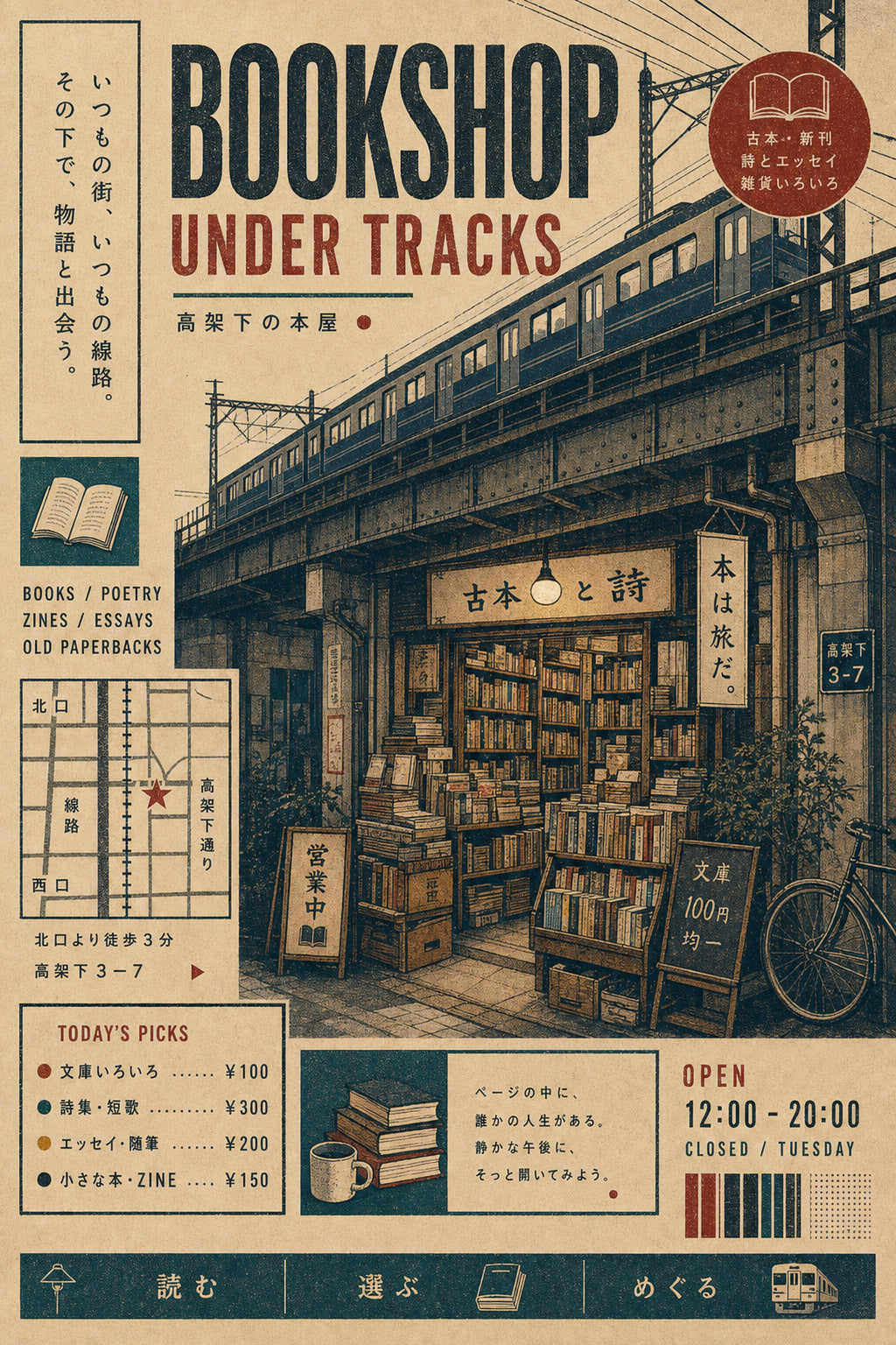 Bookshop Under Tracks Japanese Poster