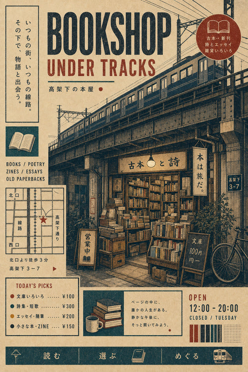 Bookshop Under Tracks Japanese Poster