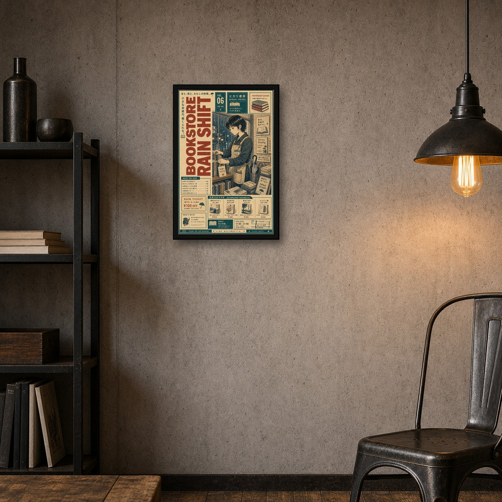 Bookstore Rain Shift Japanese Poster - 2x3 room mockup
