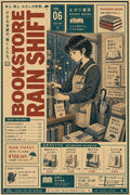 Bookstore Rain Shift Japanese Poster