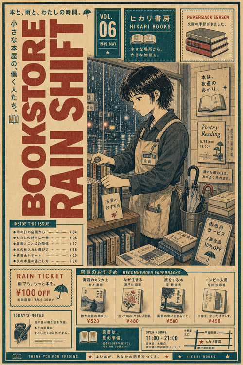 Bookstore Rain Shift Japanese Poster