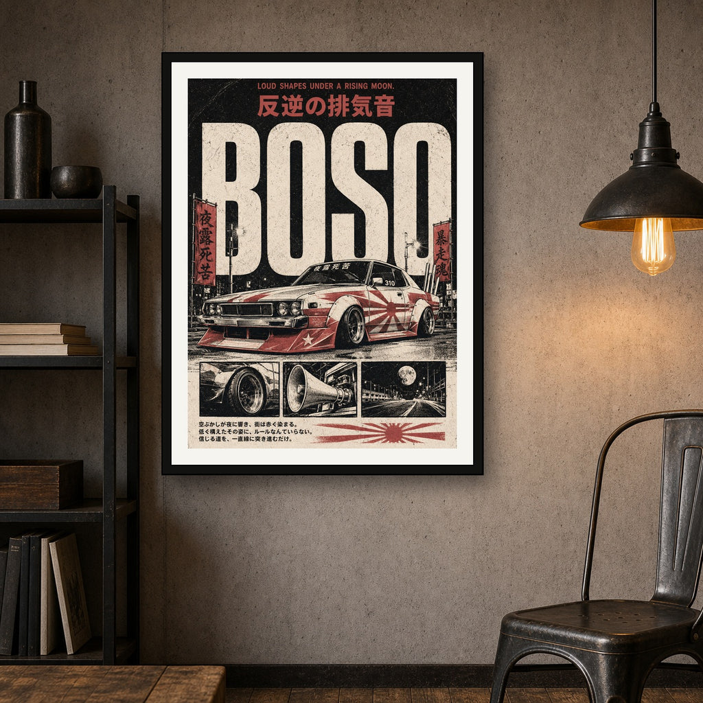 Bosozoku Style Street Racing Art Print - Japanese Car Enthusiast Wall Decor - 3x4 room mockup