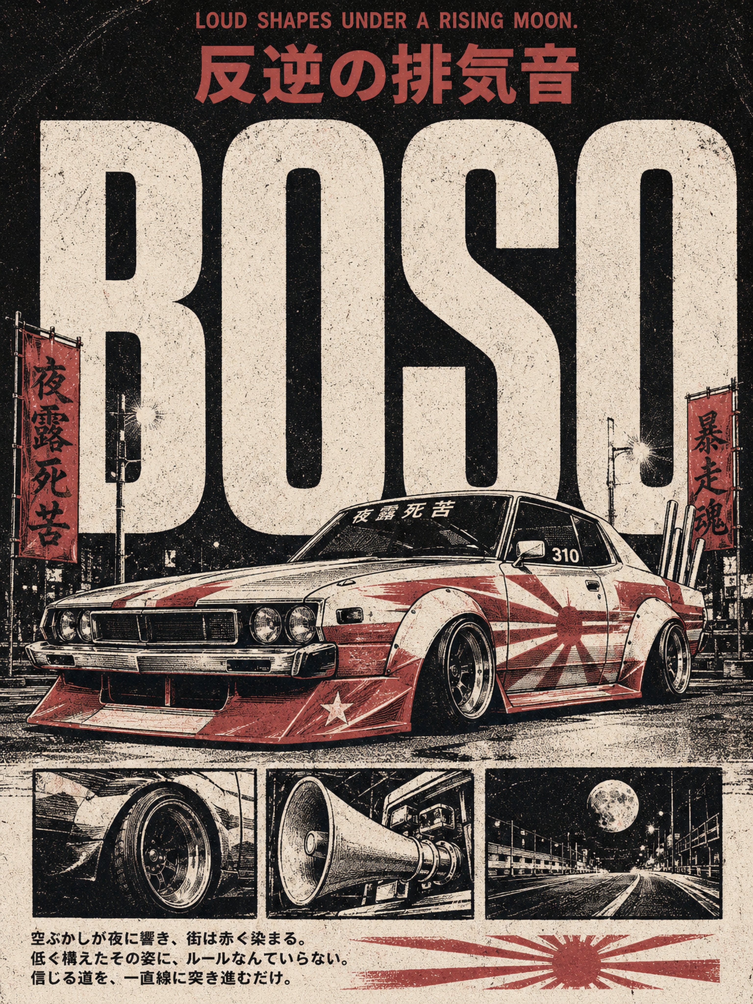 Bosozoku Style Street Racing Art Print - Japanese Car Enthusiast Wall Decor - full 3x4 artwork