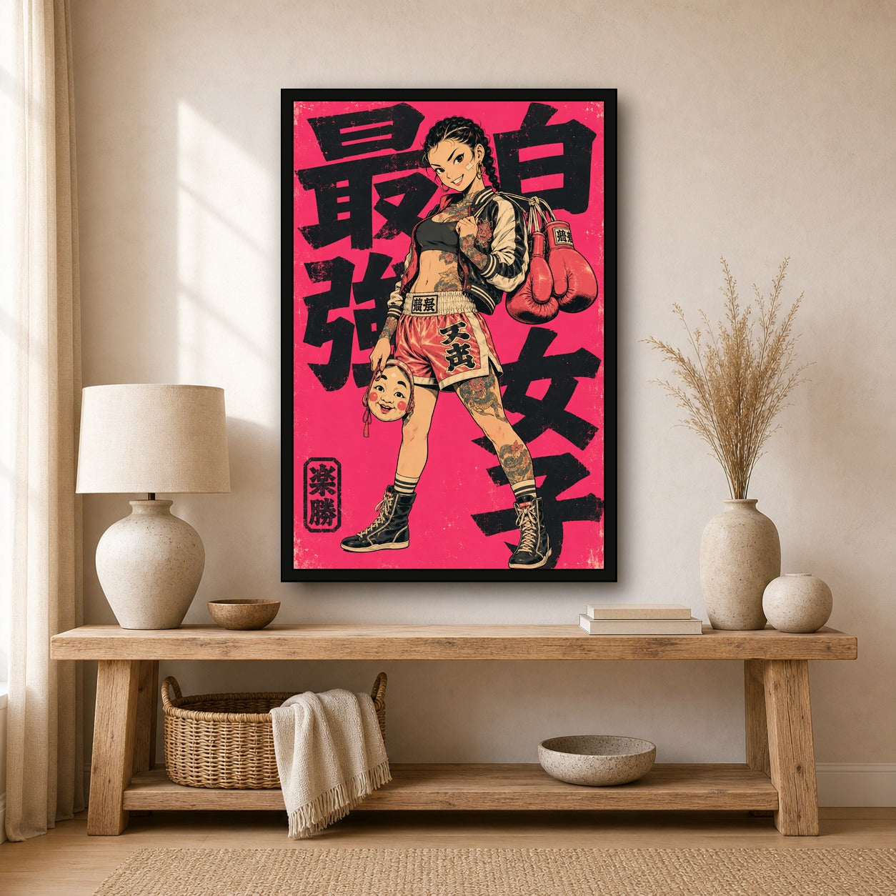 Boxing Girl Japanese Retro Poster - 2x3 room mockup