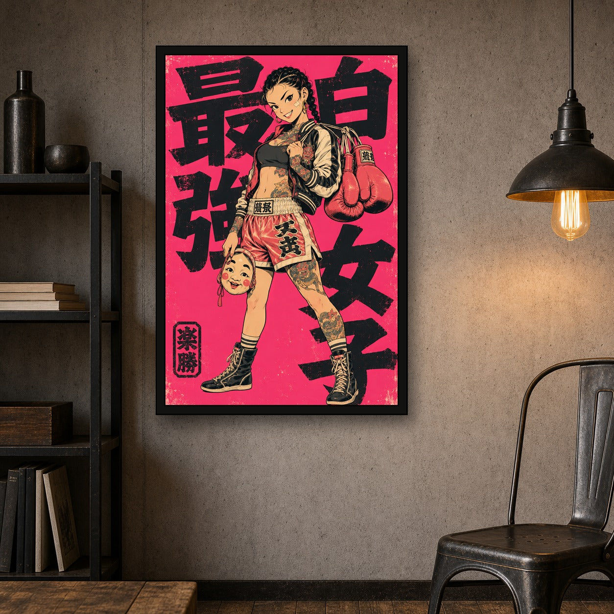 Boxing Girl Japanese Retro Poster - 2x3 room mockup