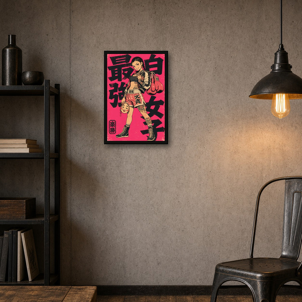 Boxing Girl Japanese Retro Poster - 2x3 room mockup