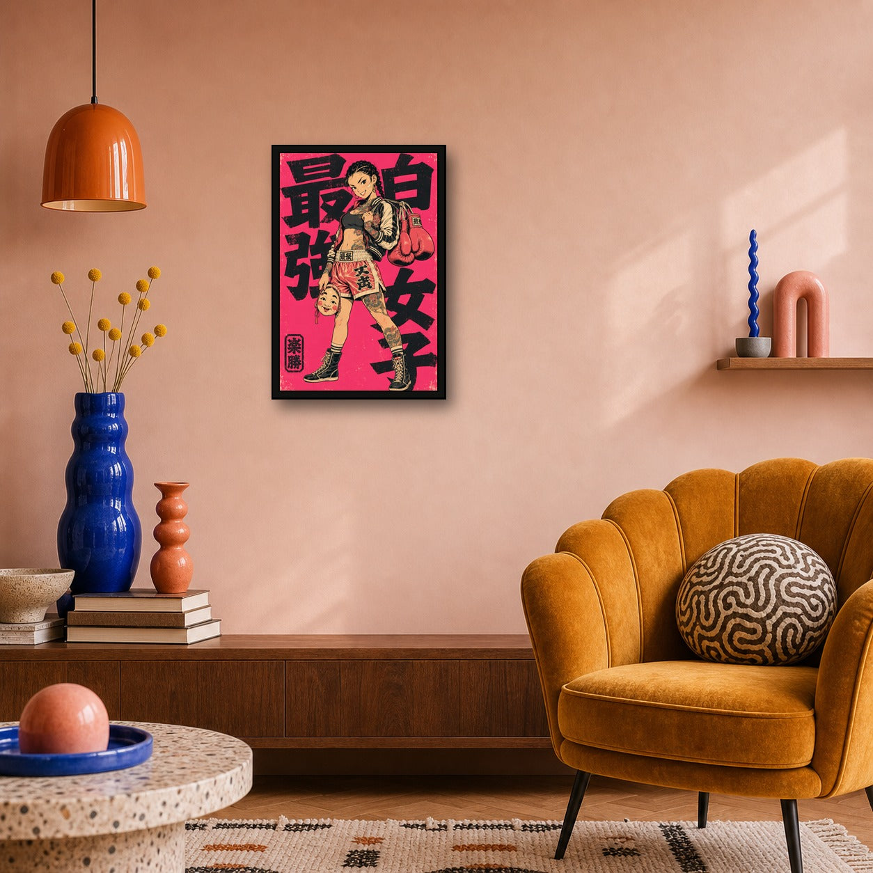 Boxing Girl Japanese Retro Poster - 2x3 room mockup