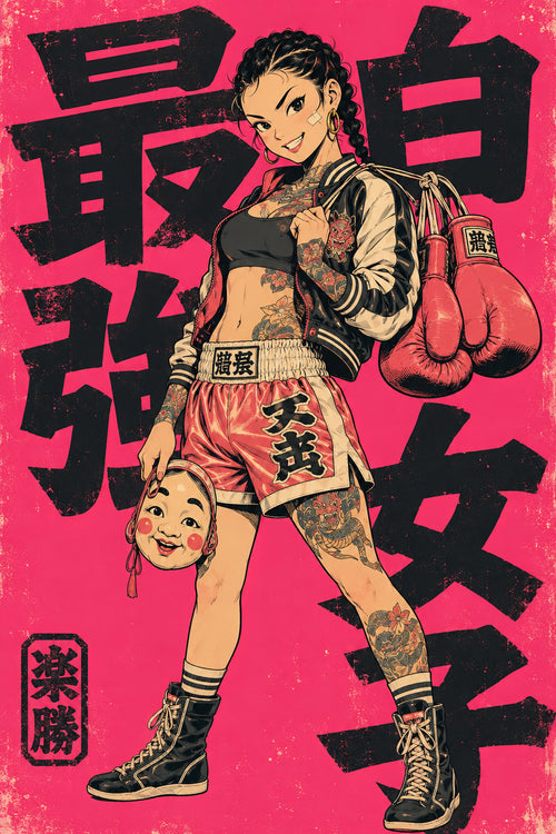 Boxing Girl Japanese Retro Poster