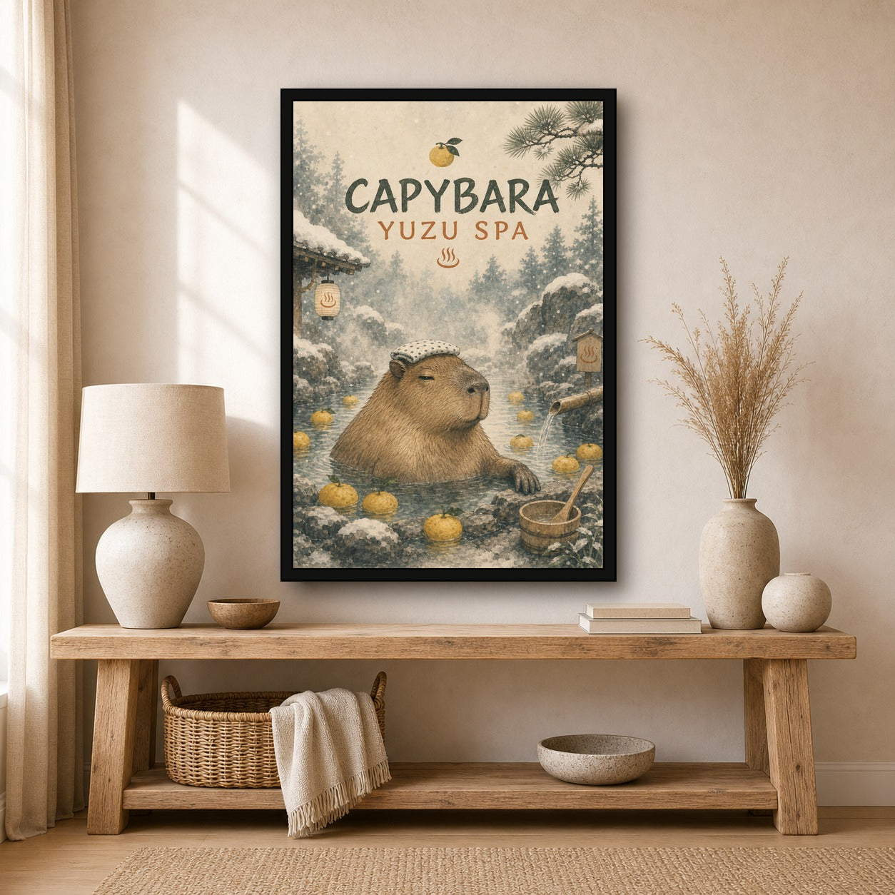 Capybara Yuzu Spa Japanese Poster - 2x3 room mockup