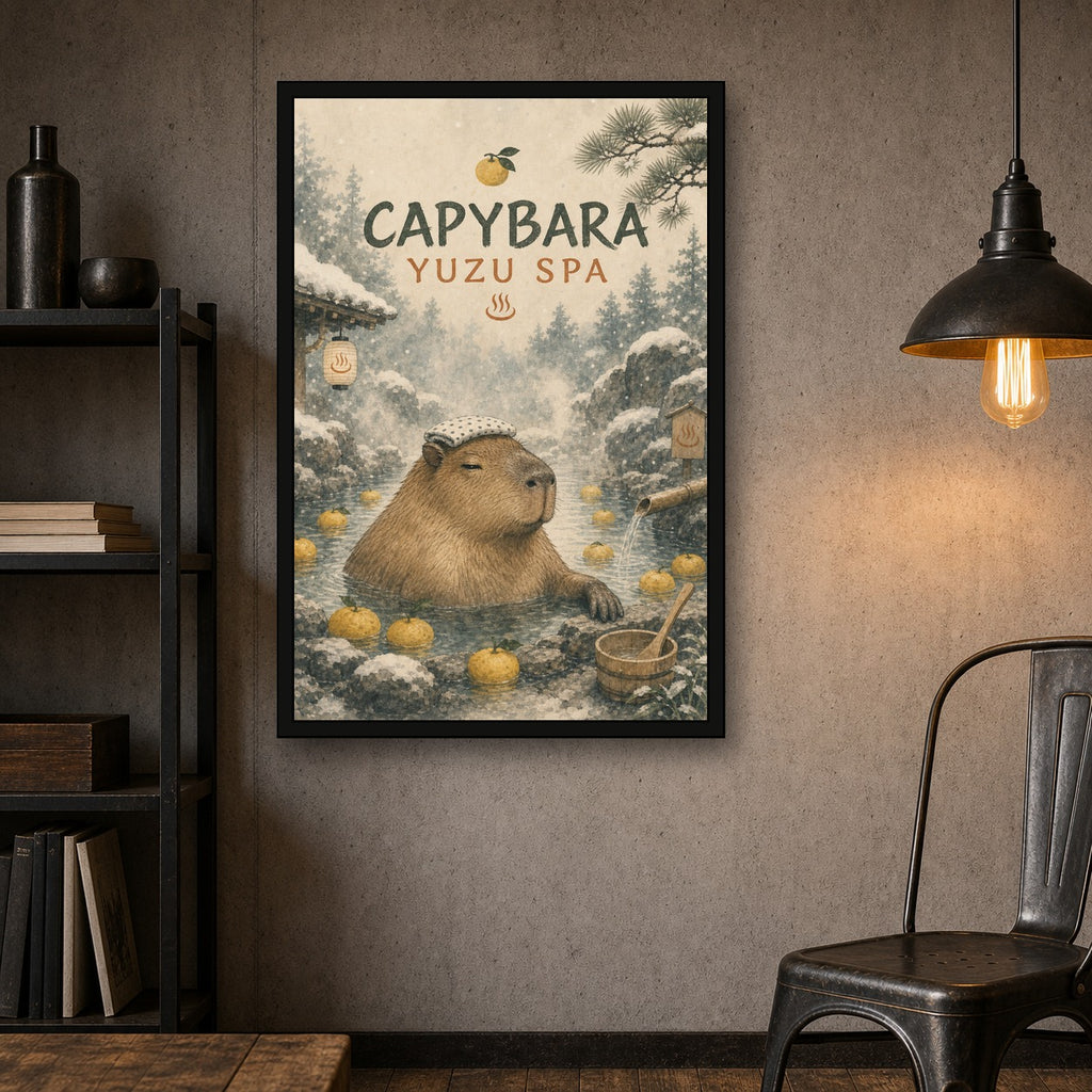 Capybara Yuzu Spa Japanese Poster - 2x3 room mockup