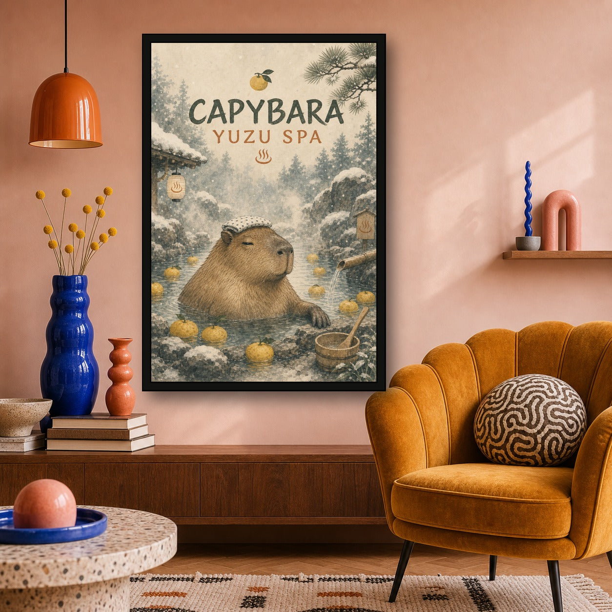 Capybara Yuzu Spa Japanese Poster - 2x3 room mockup