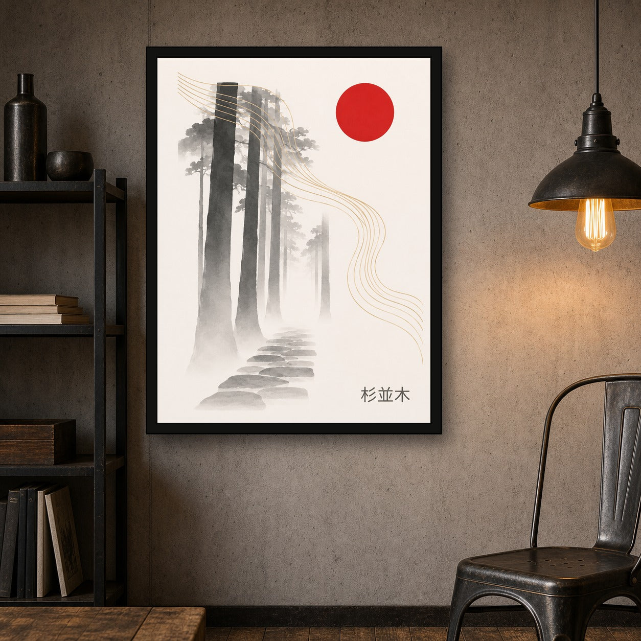 Cedar Avenue Ink Poster, Japanese Forest Wall Art Print - 3x4 room mockup