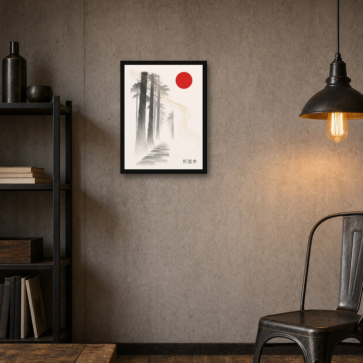 Cedar Avenue Ink Poster, Japanese Forest Wall Art Print - 3x4 room mockup