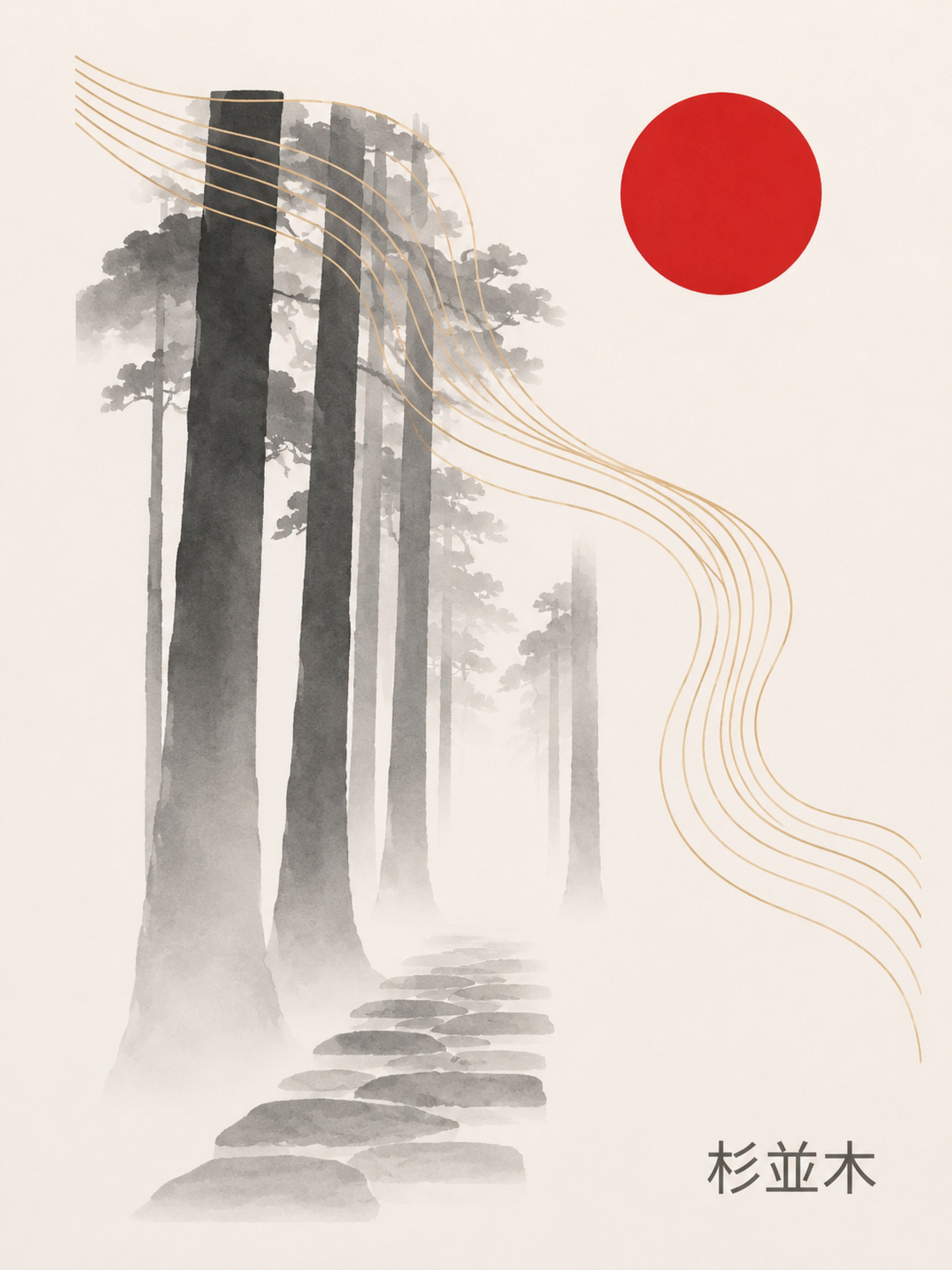 Cedar Avenue Ink Poster, Japanese Forest Wall Art Print