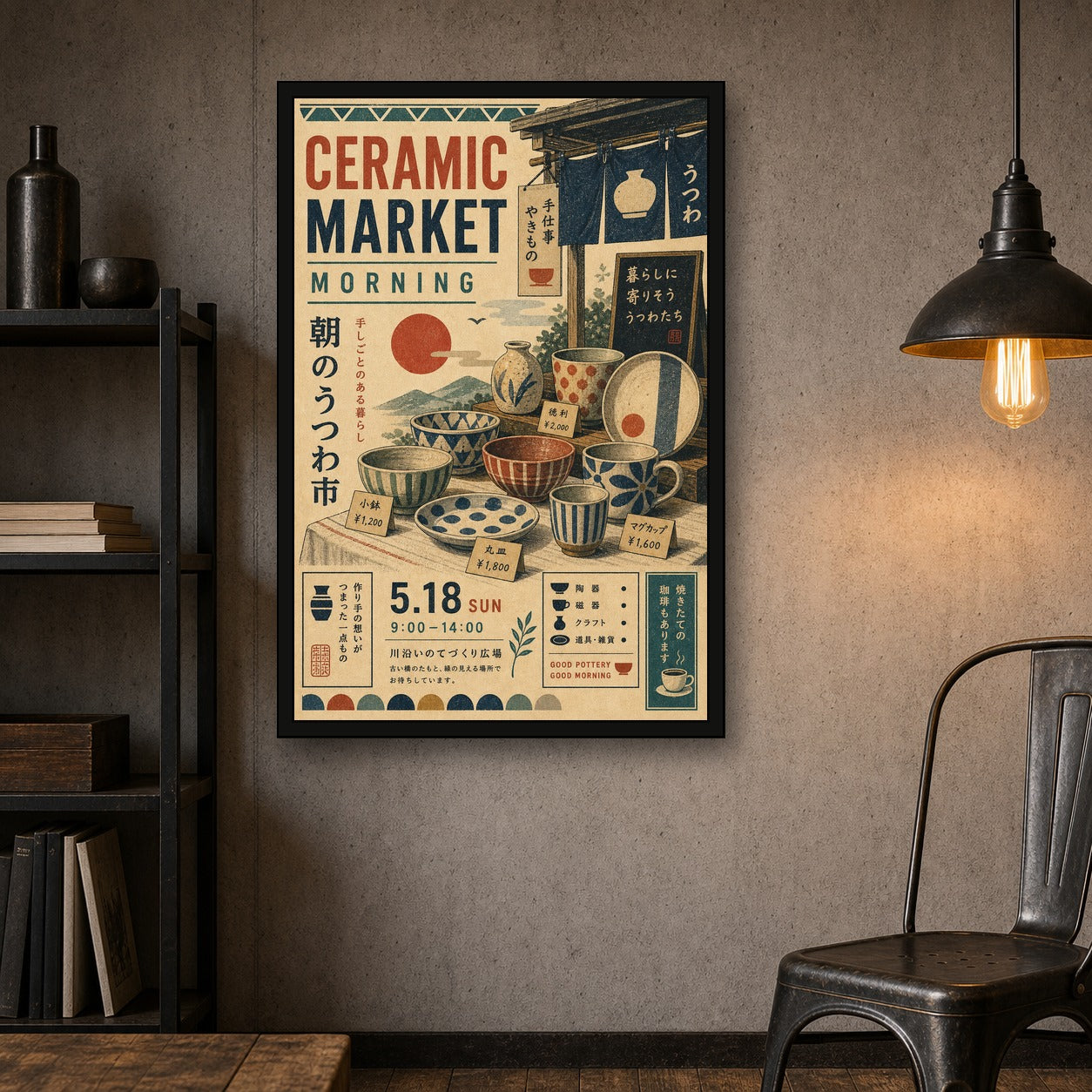 Ceramic Market Morning Japanese Poster - 2x3 room mockup