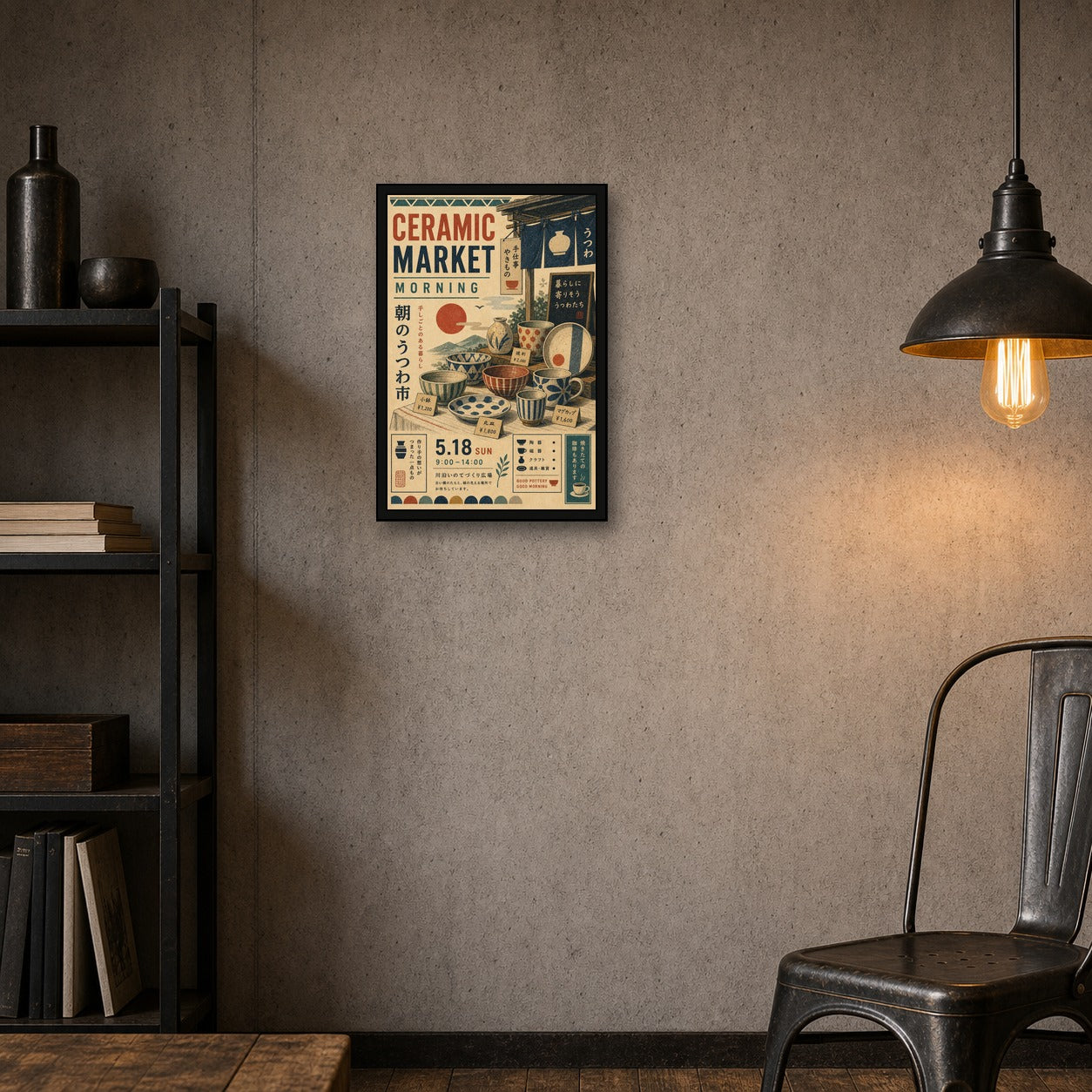 Ceramic Market Morning Japanese Poster - 2x3 room mockup
