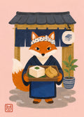 Charming Fox Chef Portrait Poster, Japanese Inspired Wall Art, Whimsical Cafe Decor Print in Various Sizes - corrected A flat artwork