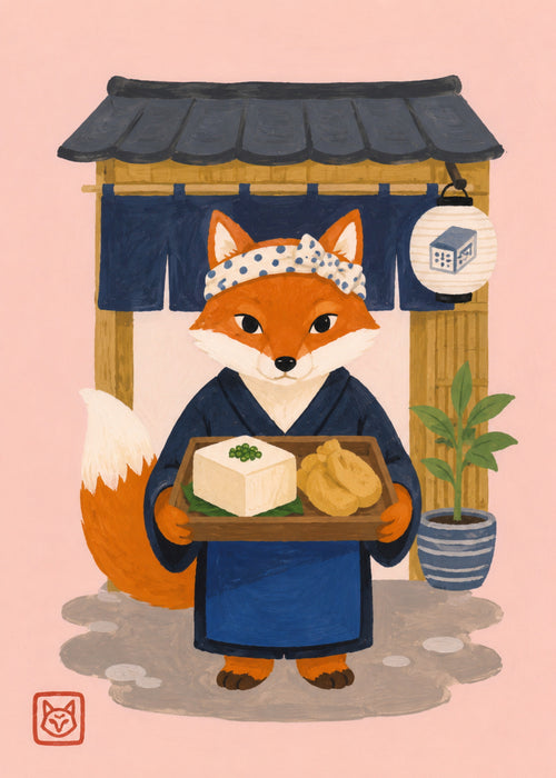 Charming Fox Chef Portrait Poster, Japanese Inspired Wall Art, Whimsical Cafe Decor Print in Various Sizes - corrected A flat artwork