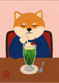 Charming Shiba Inu Cafe Poster, Japanese Cream Soda Art, Whimsical Animal Portrait Wall Decor - full A artwork