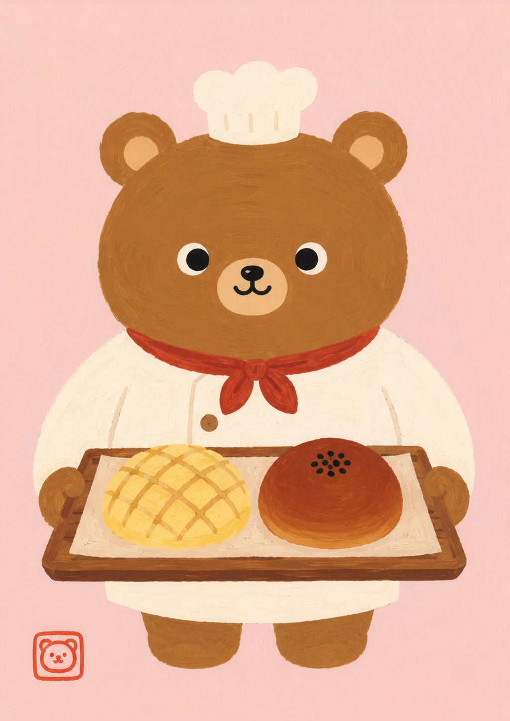 Chef Bear Baker Art Print: Kawaii Japanese Melon Pan & Anpan Wall Decor, Cute Kitchen Poster in Six Sizes - full A artwork