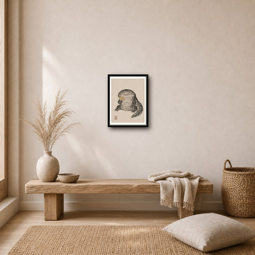 Chonky Frog with Fan Ukiyo-e Poster, Japanese Toad Art Print, Vintage Animal Wall Decor in Multiple Sizes - corrected 3x4 room mockup