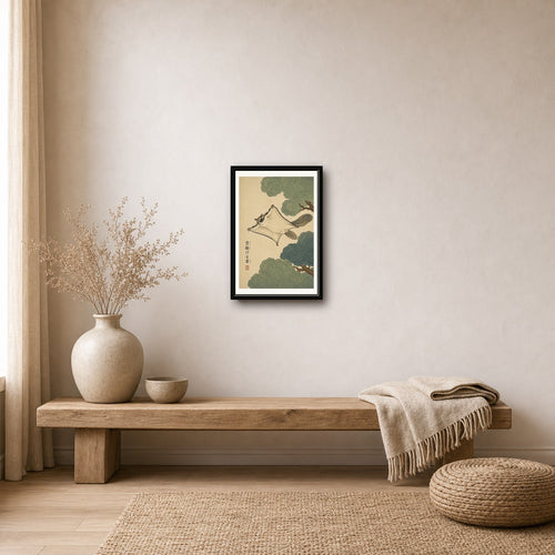 Chubby Squirrel & Acorn Sumi-e Art Print, Cozy Animal Wall Decor, Zen Japanese Ink Painting Poster - corrected 2x3 room mockup
