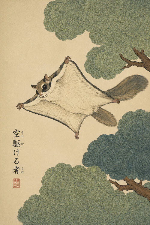 Chubby Squirrel & Acorn Sumi-e Art Print, Cozy Animal Wall Decor, Zen Japanese Ink Painting Poster - corrected 2x3 flat artwork