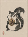 Chubby Squirrel Art Print, Japanese Sumi-e Style Poster, Cute Animal Wall Decor - full 3x4 artwork