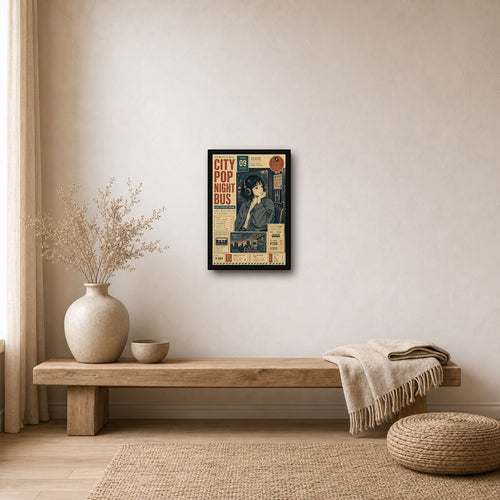 City Pop Night Bus Japanese Poster - 2x3 room mockup