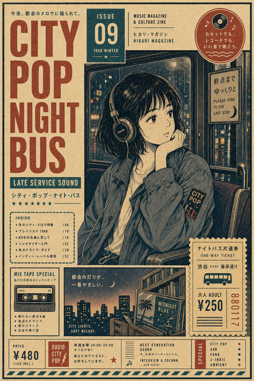 City Pop Night Bus Japanese Poster