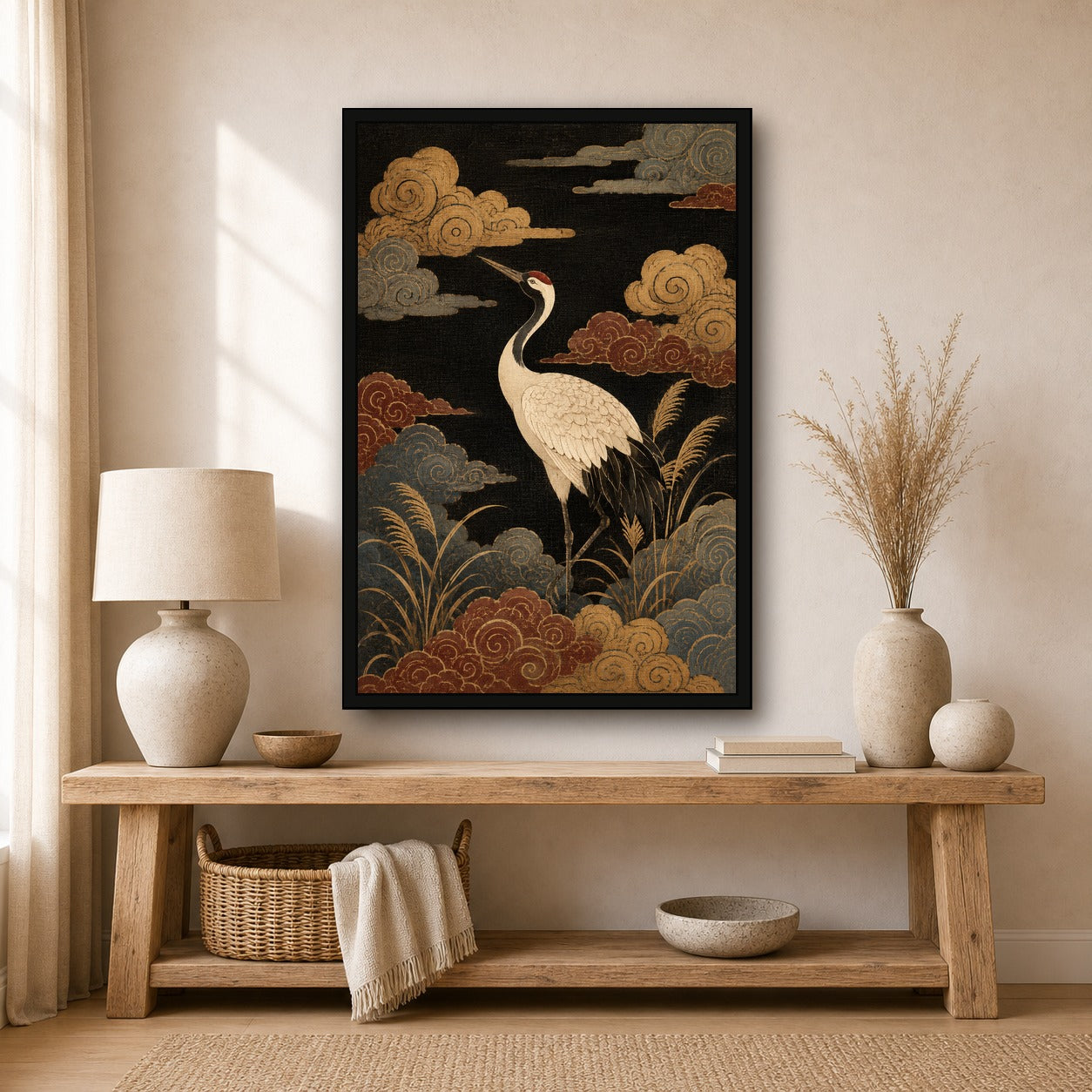 Cloud Crane Japanese Bird Poster - 2x3 room mockup