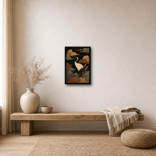 Cloud Crane Japanese Bird Poster - 2x3 room mockup