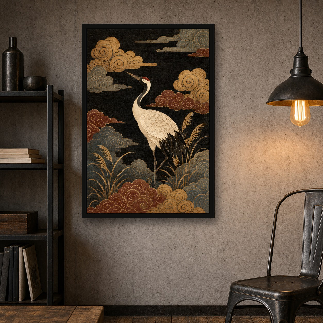 Cloud Crane Japanese Bird Poster - 2x3 room mockup