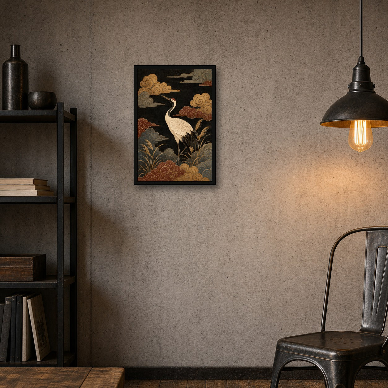 Cloud Crane Japanese Bird Poster - 2x3 room mockup
