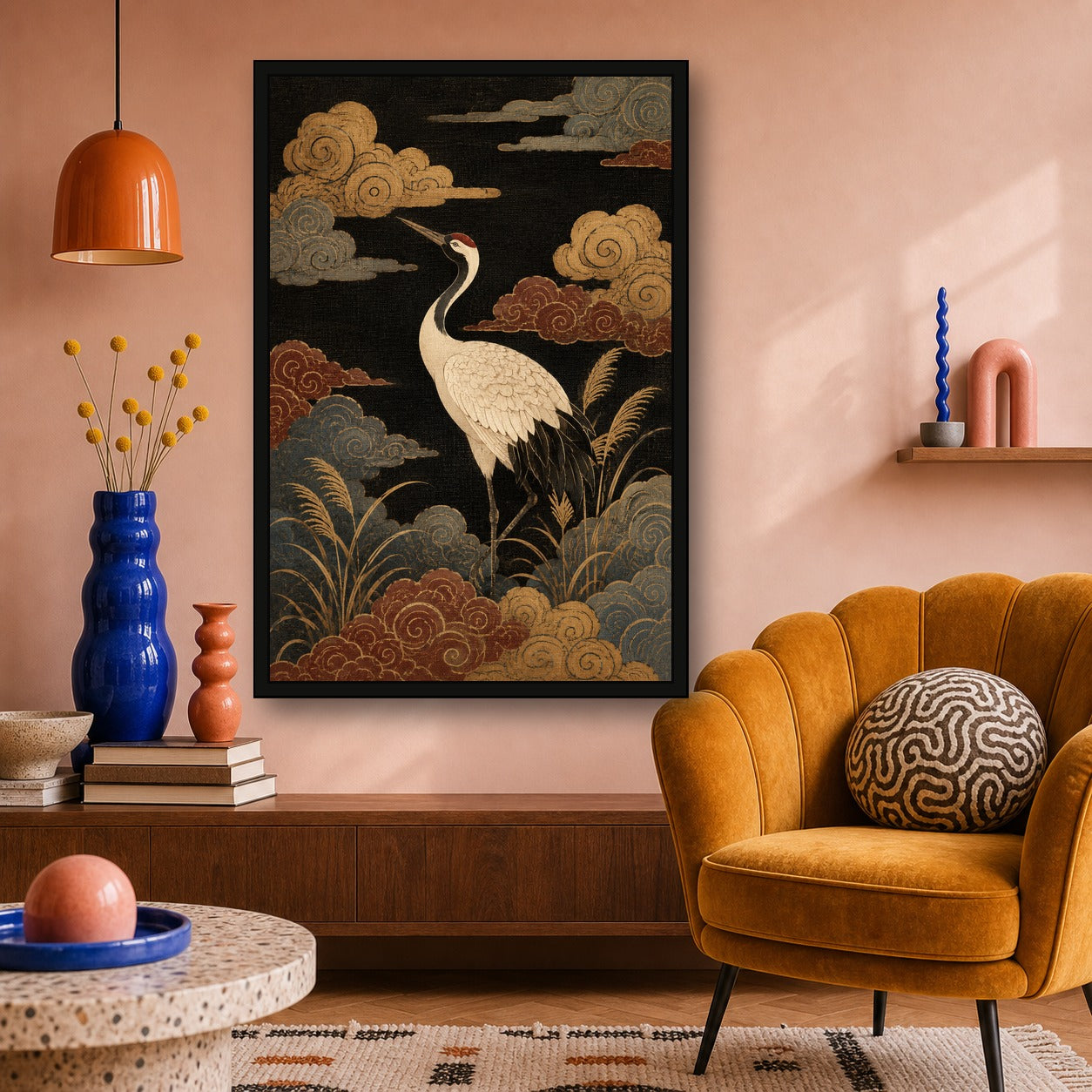 Cloud Crane Japanese Bird Poster - 2x3 room mockup
