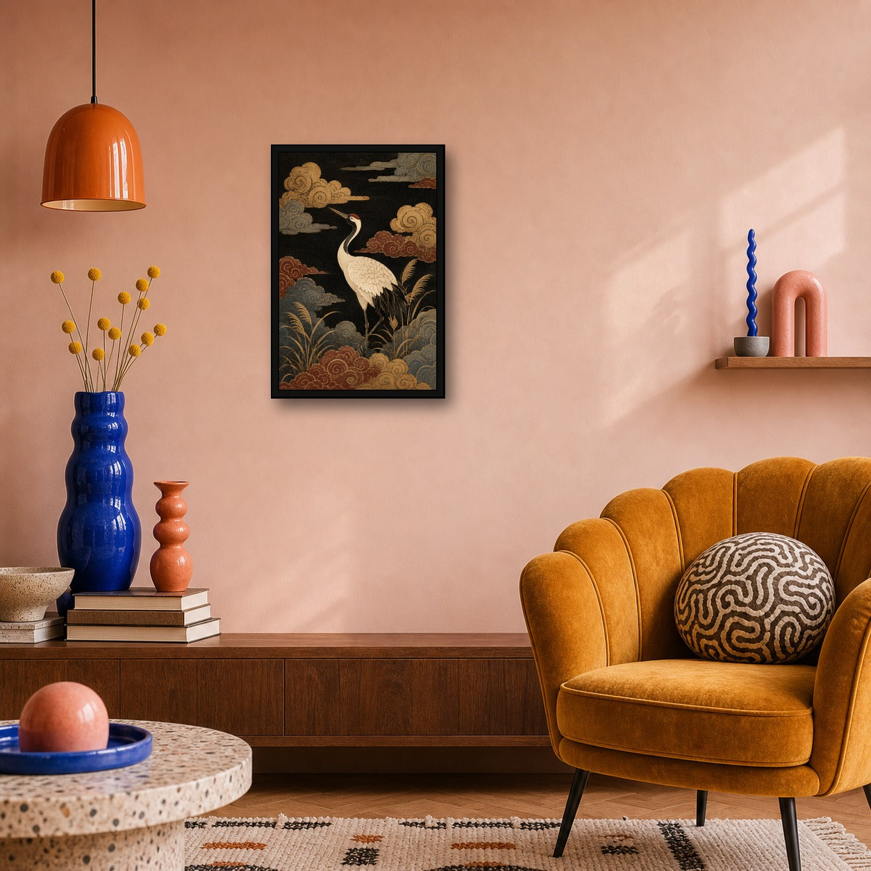 Cloud Crane Japanese Bird Poster - 2x3 room mockup