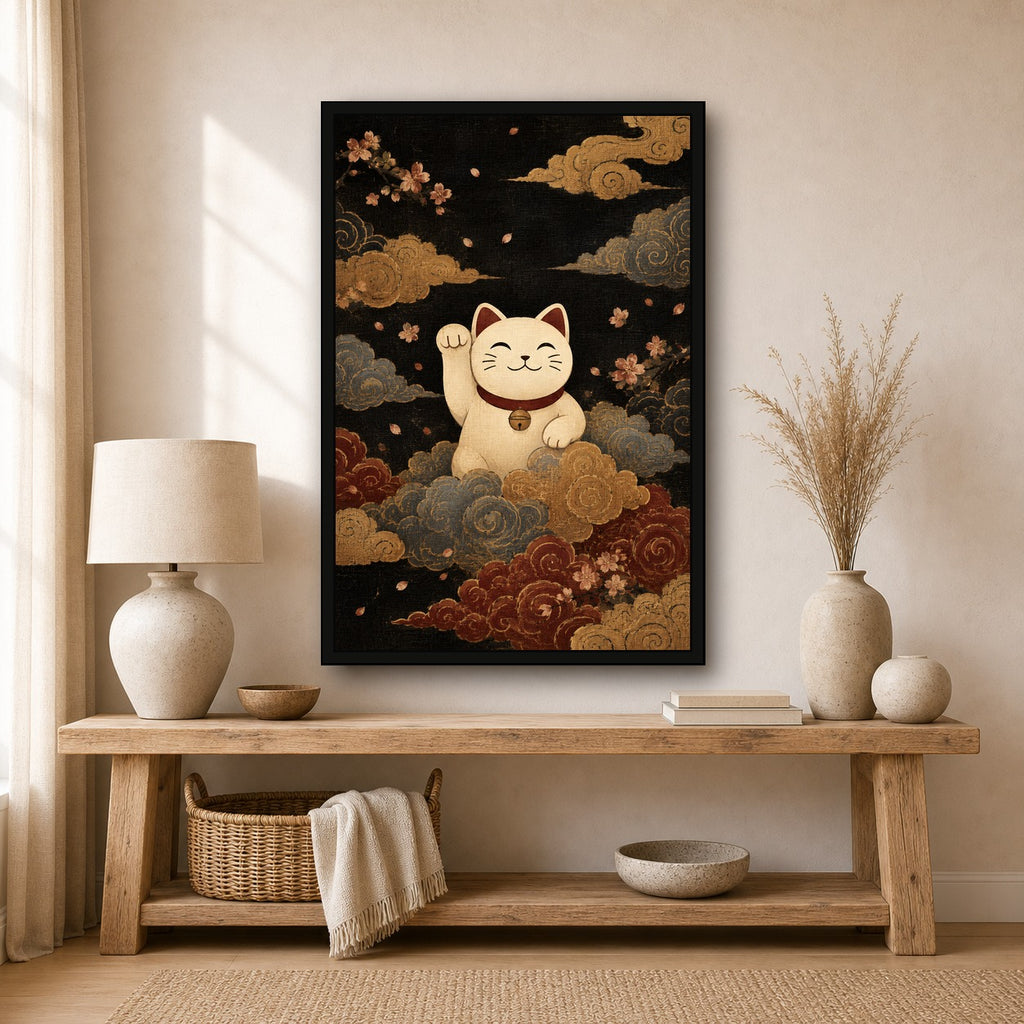Cloud Maneki Neko Lucky Cat Poster - 2x3 room mockup