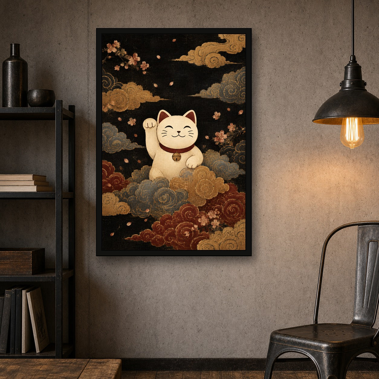 Cloud Maneki Neko Lucky Cat Poster - 2x3 room mockup