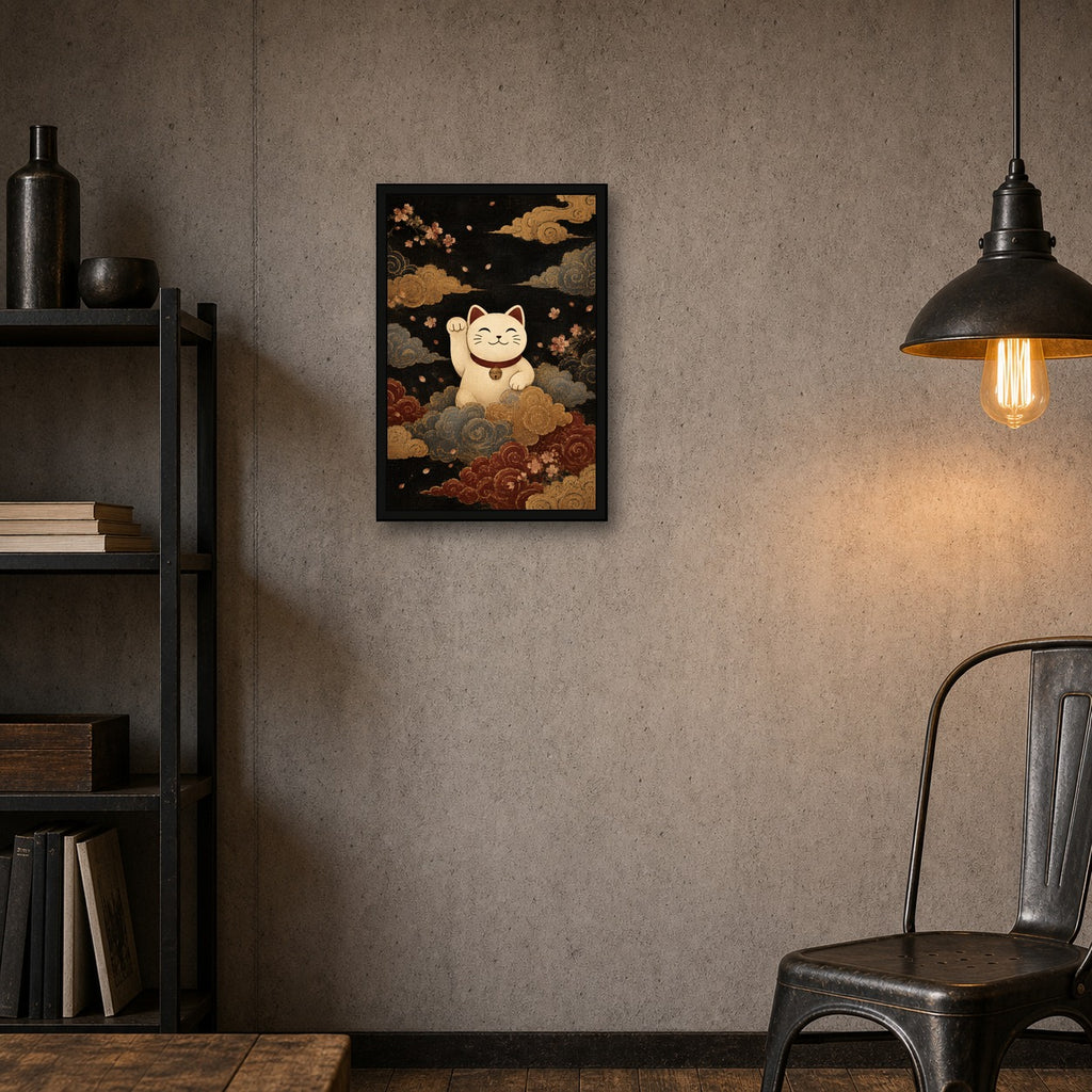 Cloud Maneki Neko Lucky Cat Poster - 2x3 room mockup