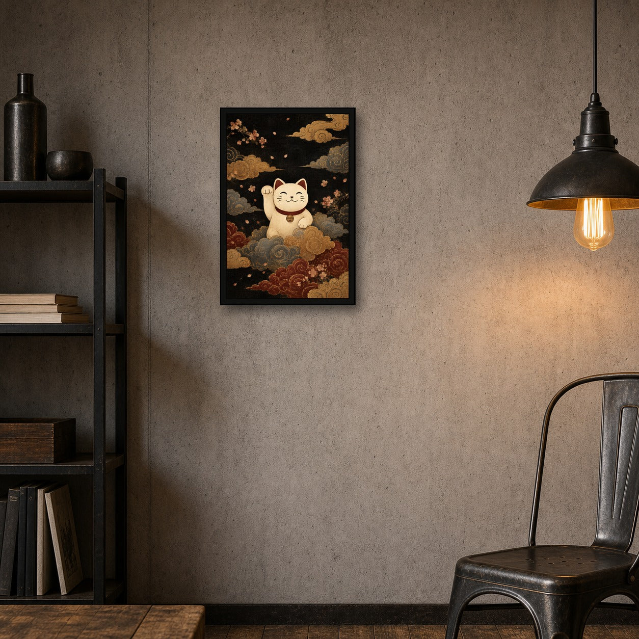 Cloud Maneki Neko Lucky Cat Poster - 2x3 room mockup