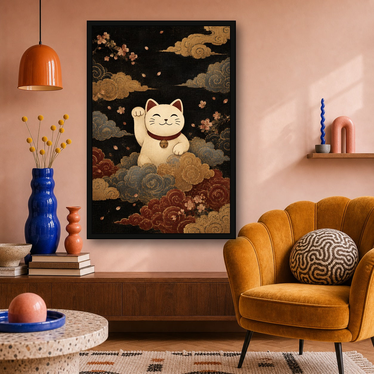Cloud Maneki Neko Lucky Cat Poster - 2x3 room mockup